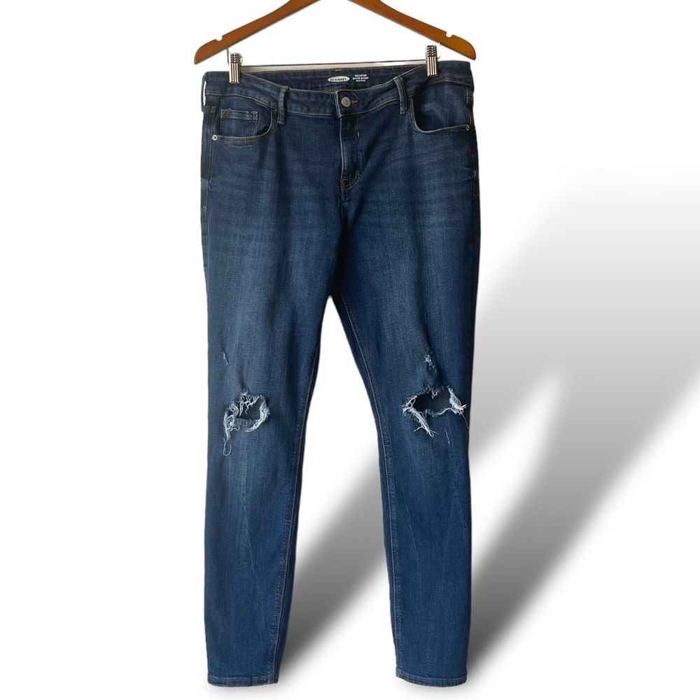 Old Navy Women's Rockstar Super Skinny Jeans Mid-Rise Distressed Blue Size 14​